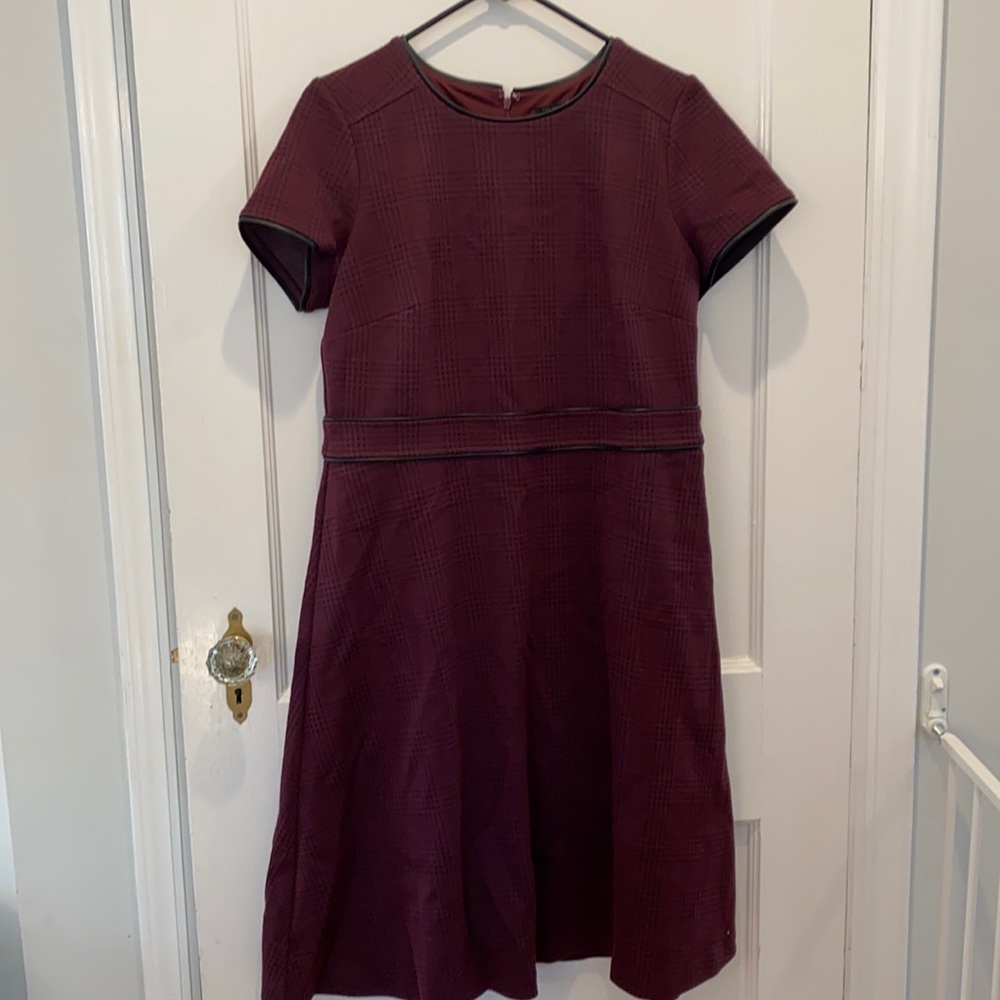 Ann Taylor Plaid Dress Leather Trim